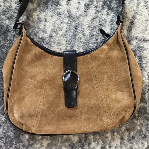 Vintage Wilson’s Leather Purse 90s Maxima Suede Shoulder Bag Y2K Tan Beige Zip - Picture 2 of 8